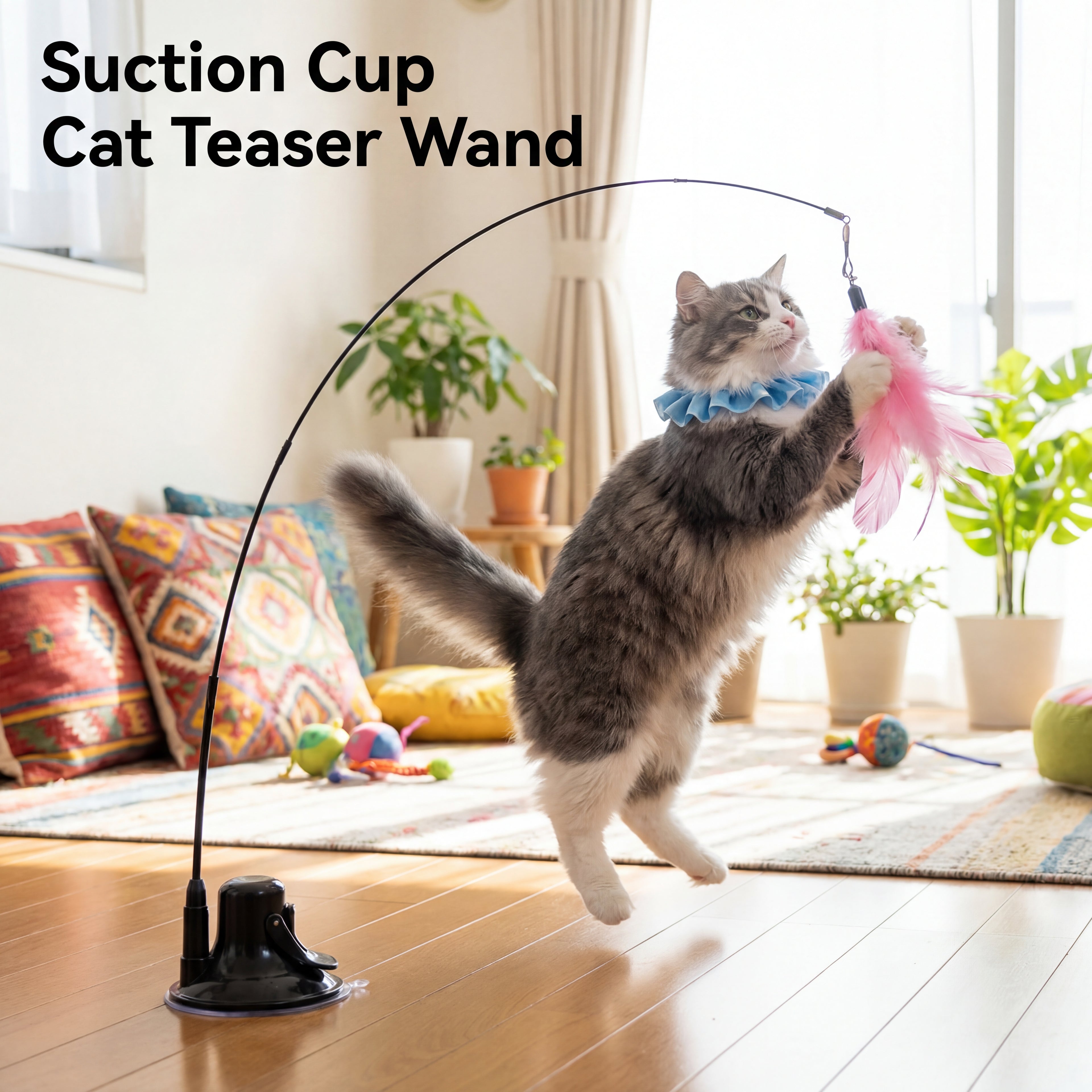 Cat Teaser Stick | Feather Rotating Funny | Steel Wire Long Pole | Self-Pleasure Interactive | Boredom Relief Toy For Cat Kitten