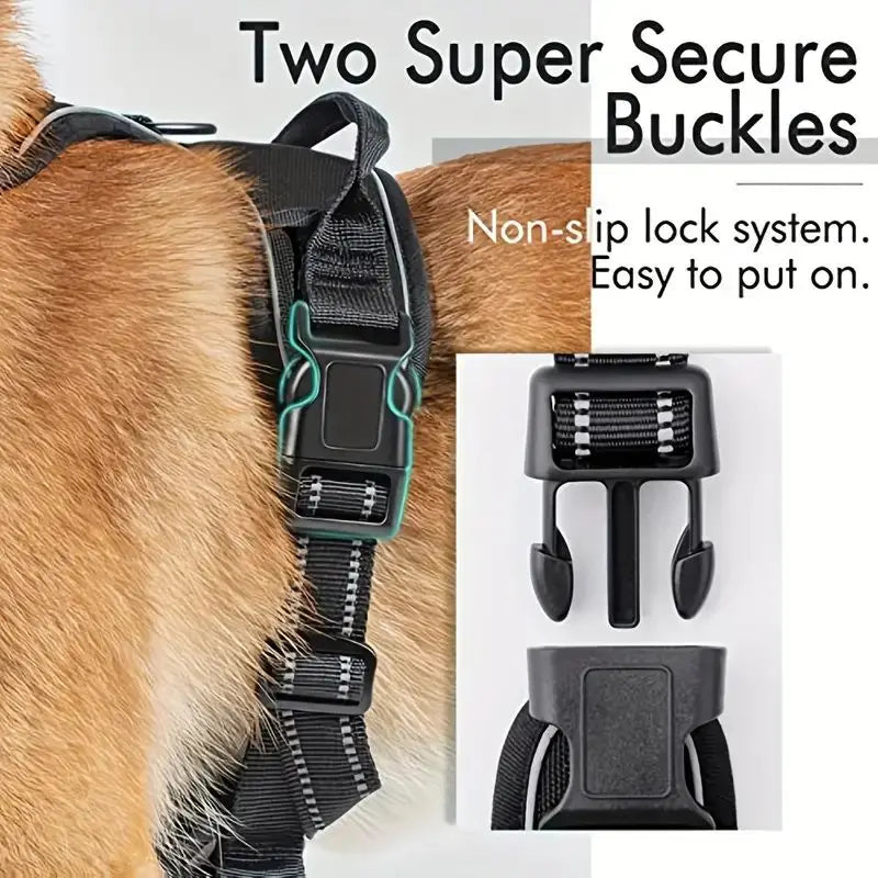 Dog Harness No Pull with 2 Leash Clips, Adjustable Soft Padded, Reflective Oxford No Choke Pet Vest with Easy Control Handle