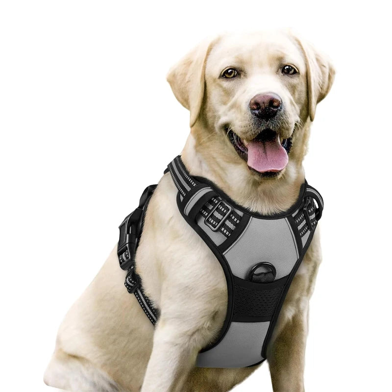 Dog Harness No Pull with 2 Leash Clips, Adjustable Soft Padded, Reflective Oxford No Choke Pet Vest with Easy Control Handle