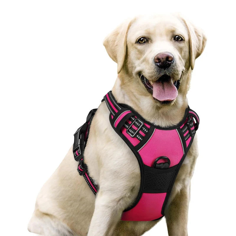 Dog Harness No Pull with 2 Leash Clips, Adjustable Soft Padded, Reflective Oxford No Choke Pet Vest with Easy Control Handle