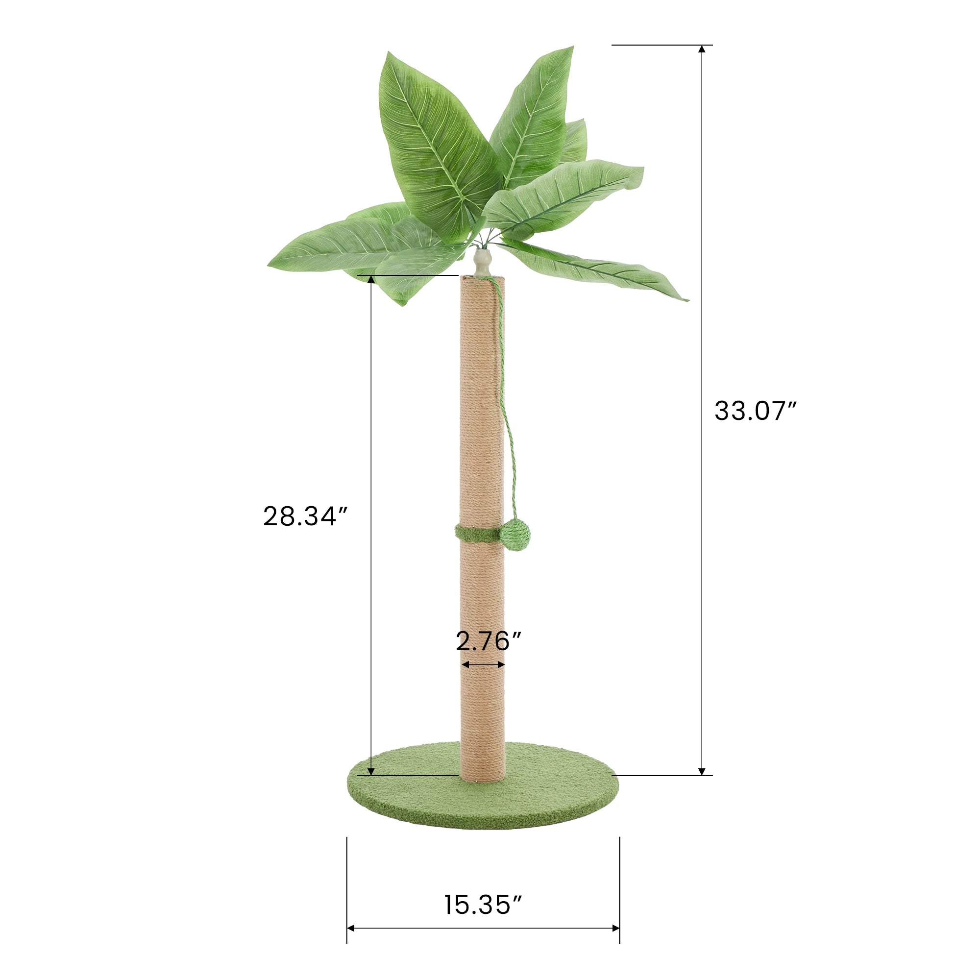 Tall Cat Scratching Post 33IN with Dangling Ball for Indoor Cats Palm Tree Cat Scratch Post for Kittens with Sisal Post Gree
