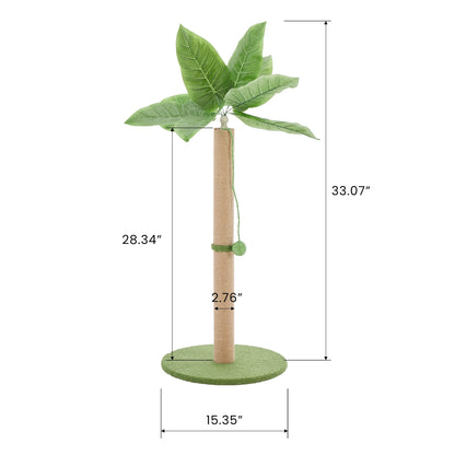 Tall Cat Scratching Post 33IN with Dangling Ball for Indoor Cats Palm Tree Cat Scratch Post for Kittens with Sisal Post Gree