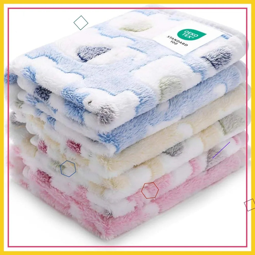 Super Soft Fluffy Elephant Pattern Pet Blanket, 1 Pack of 3 for Dogs Cats Puppies, Blue Pink Yellow Small Size