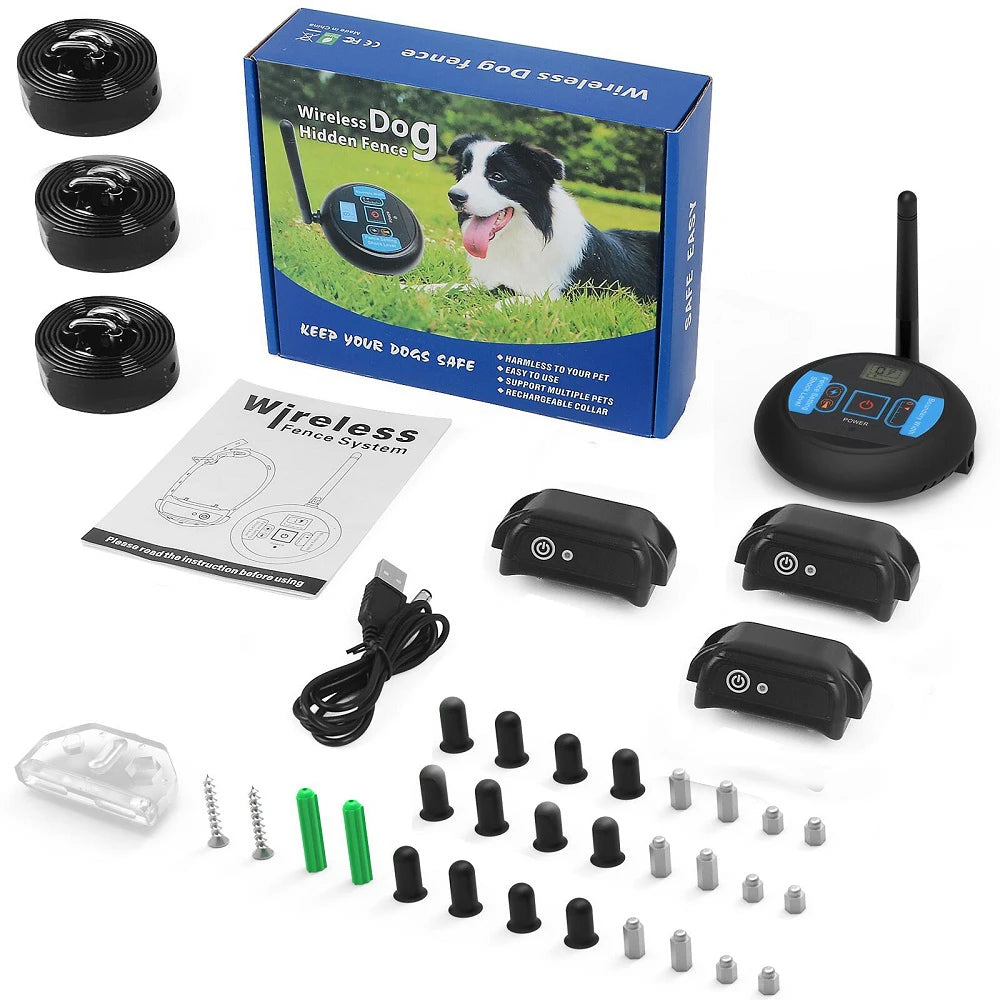 200m Dog Wireless Rechargeable Electric Fence, IP68 Waterproof Beep + Shock Training Mode, Transmitter and Collar Combo
