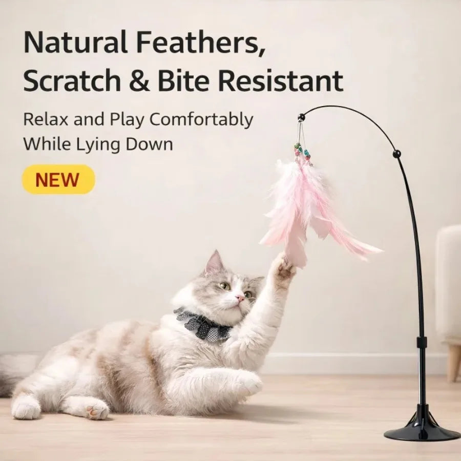Cat Teaser Stick | Feather Rotating Funny | Steel Wire Long Pole | Self-Pleasure Interactive | Boredom Relief Toy For Cat Kitten