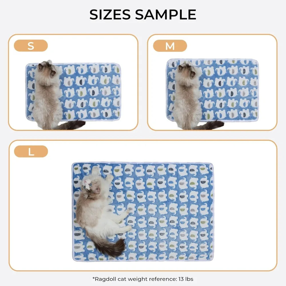 Super Soft Fluffy Elephant Pattern Pet Blanket, 1 Pack of 3 for Dogs Cats Puppies, Blue Pink Yellow Small Size