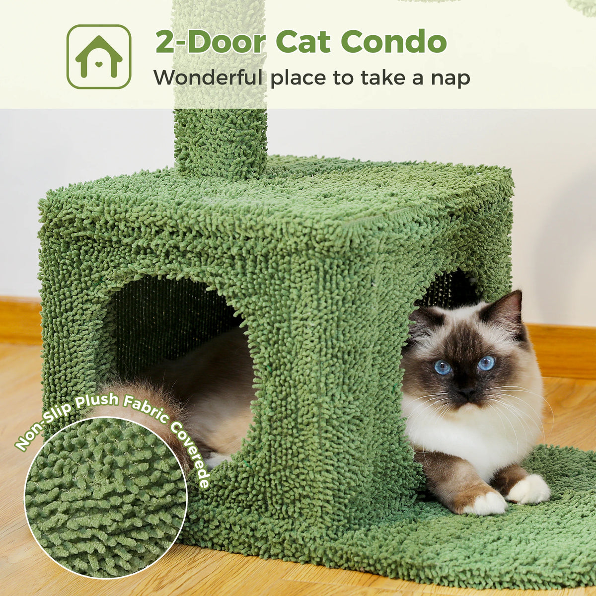 Cactus Cat Tree with Large Condo, Hammock, Dangling Ball, Small Cat Tower, Cat Scratching Post for Indoor, Cat Toys