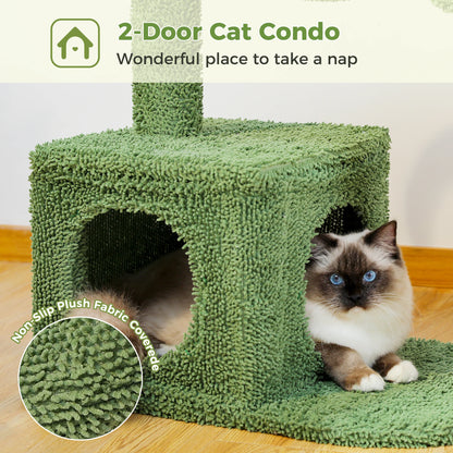 Cactus Cat Tree with Large Condo, Hammock, Dangling Ball, Small Cat Tower, Cat Scratching Post for Indoor, Cat Toys