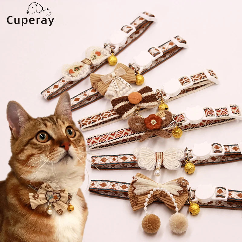 Breakaway Cat Collar, Bowknot Adjustable Kitten Collar with Bell, Lightweight Pet Safety Collar, Pet collars for Cats & Puppy