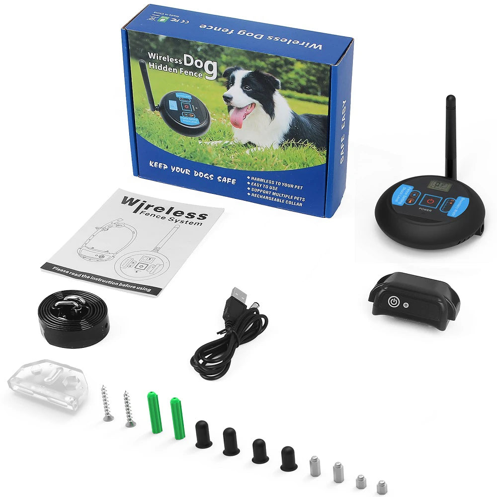 200m Dog Wireless Rechargeable Electric Fence, IP68 Waterproof Beep + Shock Training Mode, Transmitter and Collar Combo