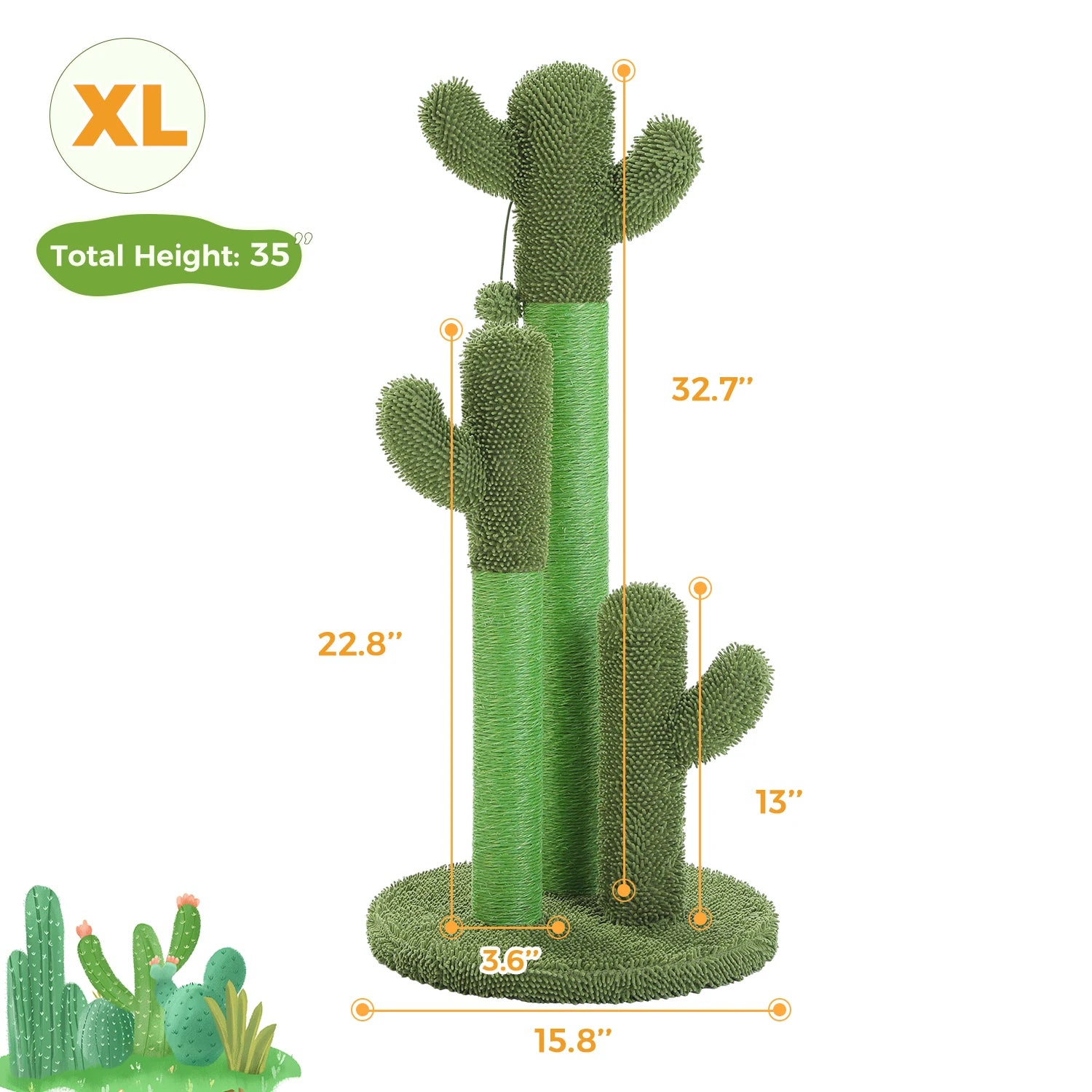 Cactus Cat Tree with Lagre Condo, Hammock, Dangling Ball, Small Cat Tower, Cat Scratching Post for Indoor, Cat Toys