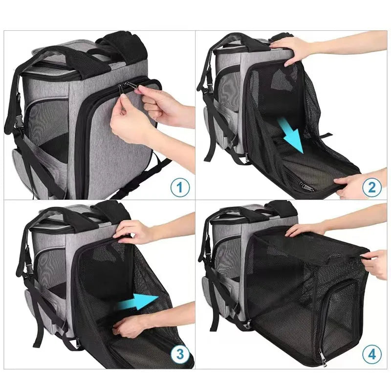 Breathable Pet Cat Carrier Backpack Foldable Pet Carrier Transport Travel Bag Expandable Large Capacity for Cats and Dogs