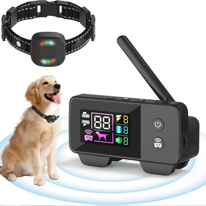 200m Dog Wireless Rechargeable Electric Fence, IP68 Waterproof Beep + Shock Training Mode, Transmitter and Collar Combo