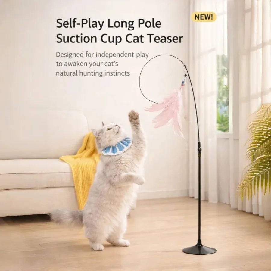 Cat Teaser Stick | Feather Rotating Funny | Steel Wire Long Pole | Self-Pleasure Interactive | Boredom Relief Toy For Cat Kitten
