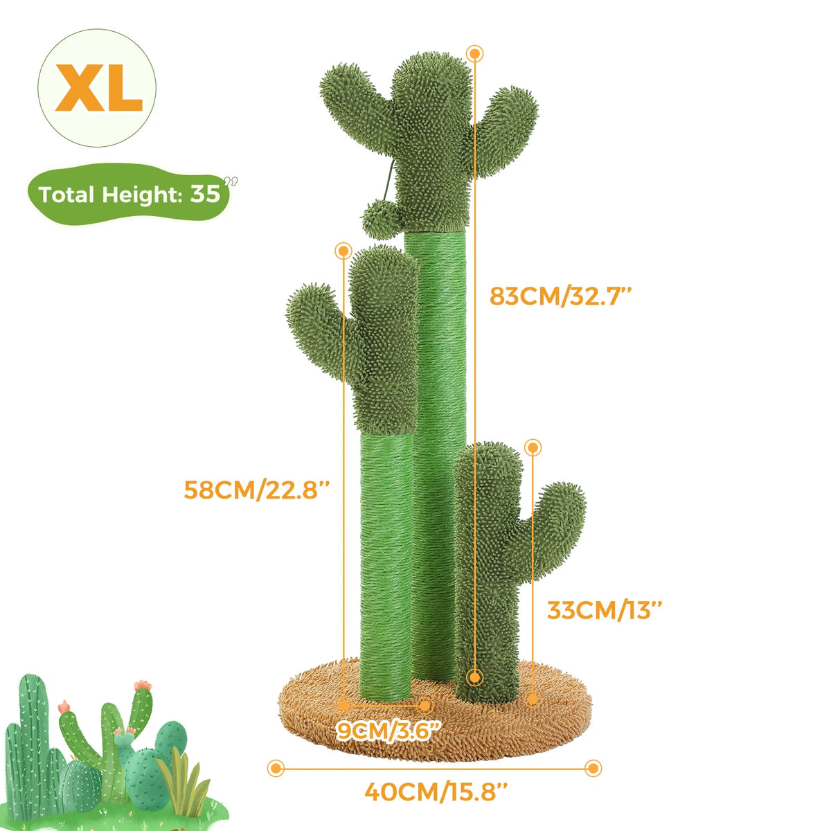Cactus Cat Tree with Large Condo, Hammock, Dangling Ball, Small Cat Tower, Cat Scratching Post for Indoor, Cat Toys