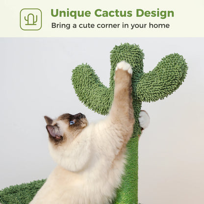 Cactus Cat Tree with Large Condo, Hammock, Dangling Ball, Small Cat Tower, Cat Scratching Post for Indoor, Cat Toys