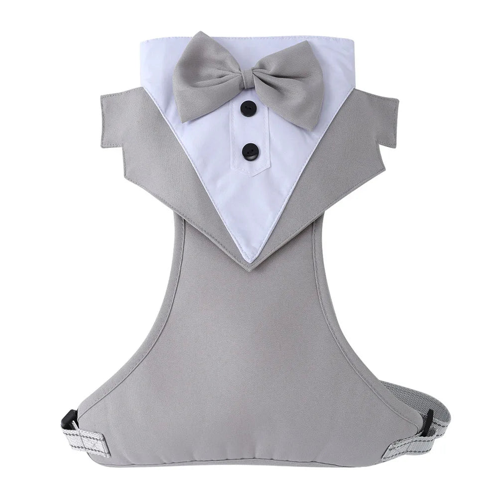Dog Tuxedo Harness Adjustable Dog Harness No Pull for Small Medium Large Dogs Male Dogs Wedding Suit with Bow Tie Party Costume