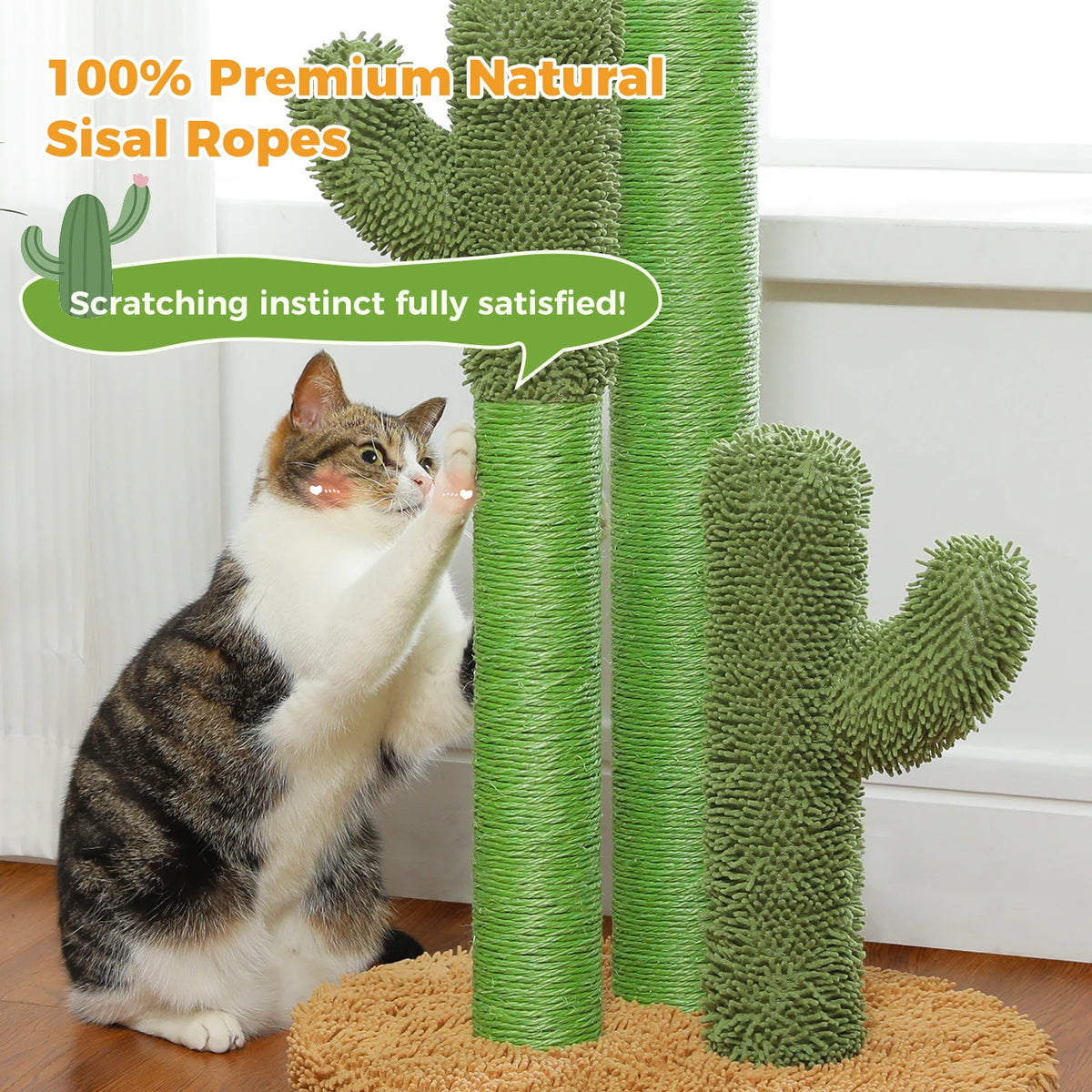 Cactus Cat Tree with Large Condo, Hammock, Dangling Ball, Small Cat Tower, Cat Scratching Post for Indoor, Cat Toys