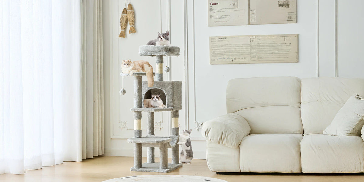 Cat Tree Tall Multi-Cat Climbing Tower 44IN for Pet Furniture Natural Sisal Scratching Posts Stable Pet House for Indoor Cat