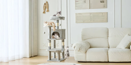 Cat Tree Tall Multi-Cat Climbing Tower 44IN for Pet Furniture Natural Sisal Scratching Posts Stable Pet House for Indoor Cat