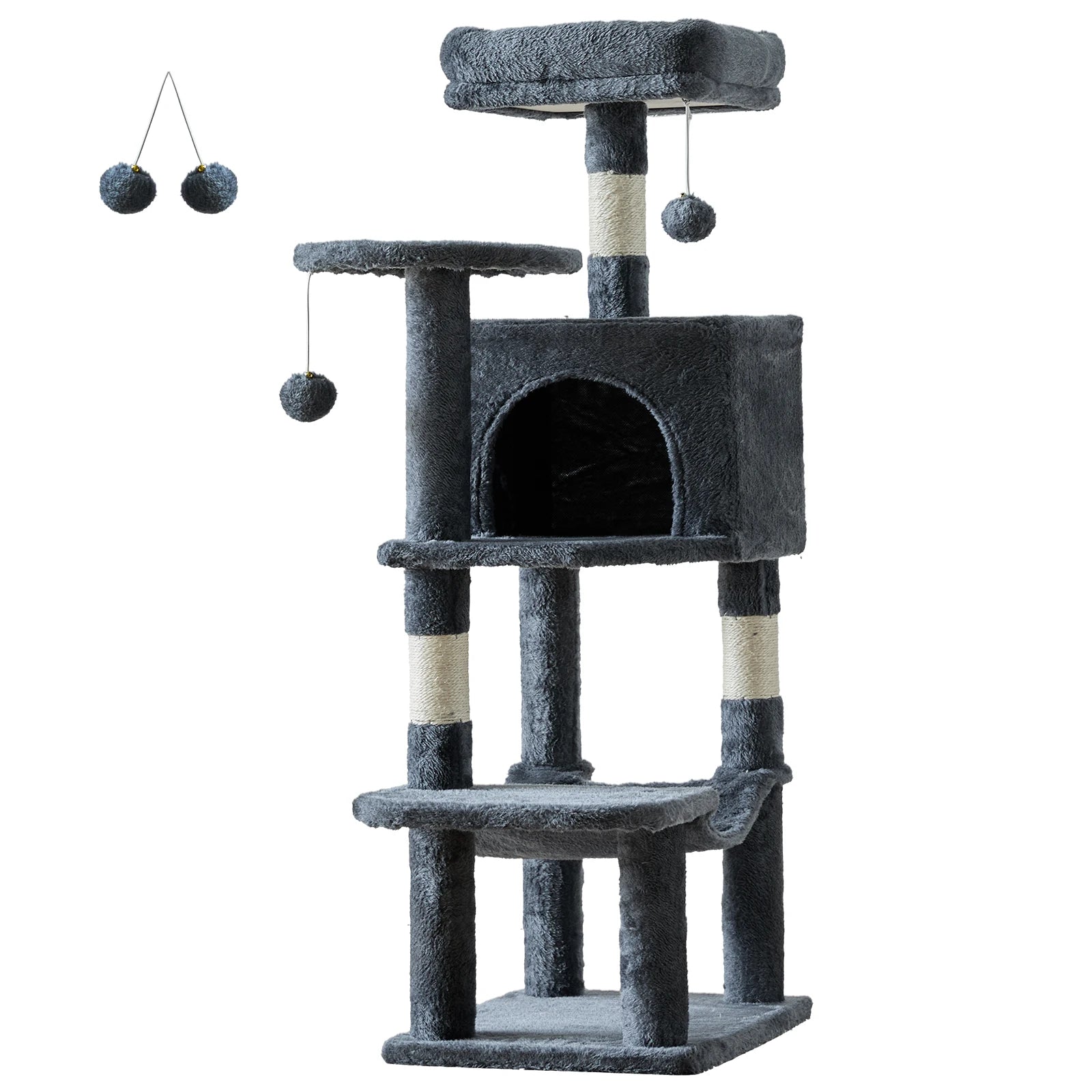 Cat Tree Tall Multi-Cat Climbing Tower 44IN for Pet Furniture Natural Sisal Scratching Posts Stable Pet House for Indoor Cat