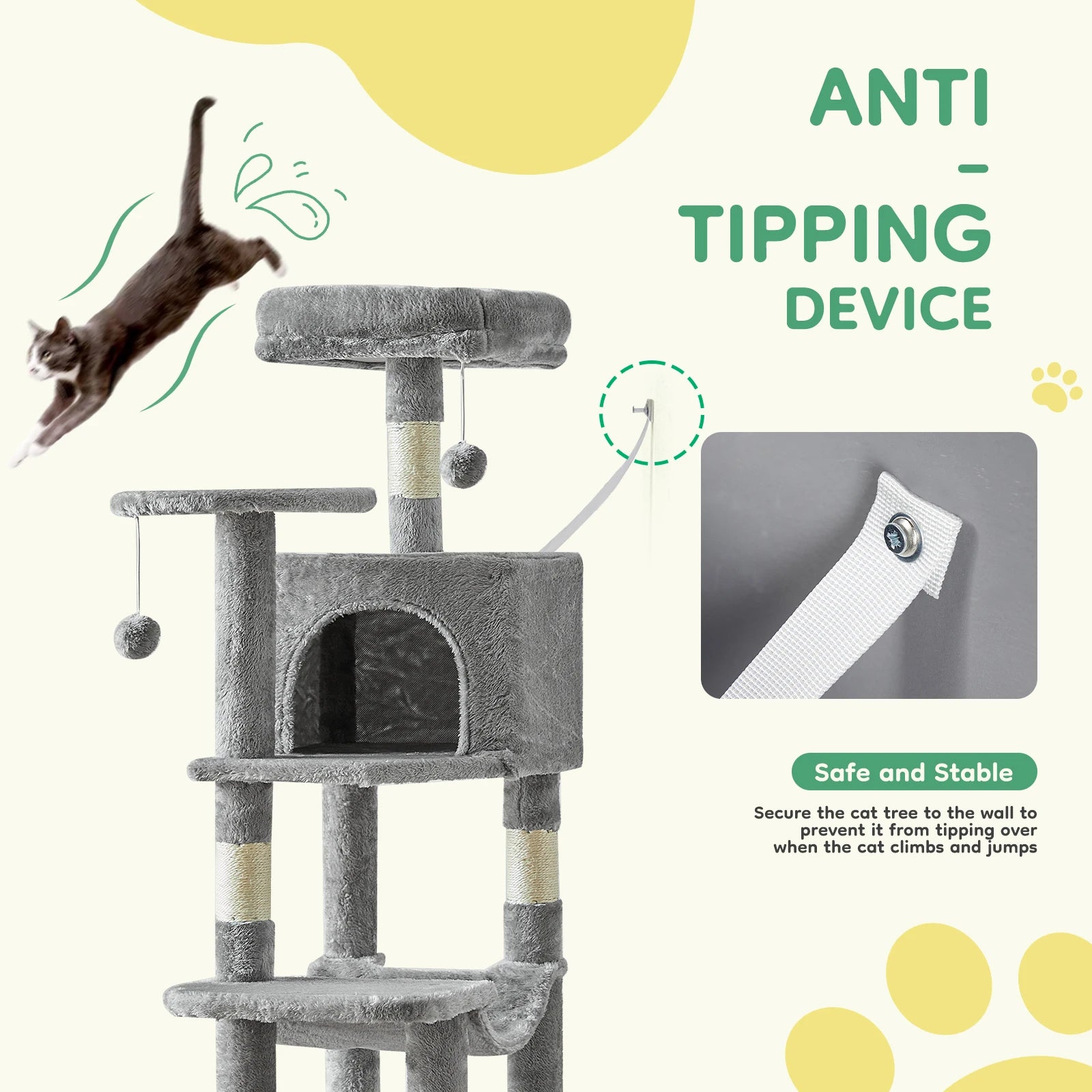 Cat Tree Tall Multi-Cat Climbing Tower 44IN for Pet Furniture Natural Sisal Scratching Posts Stable Pet House for Indoor Cat