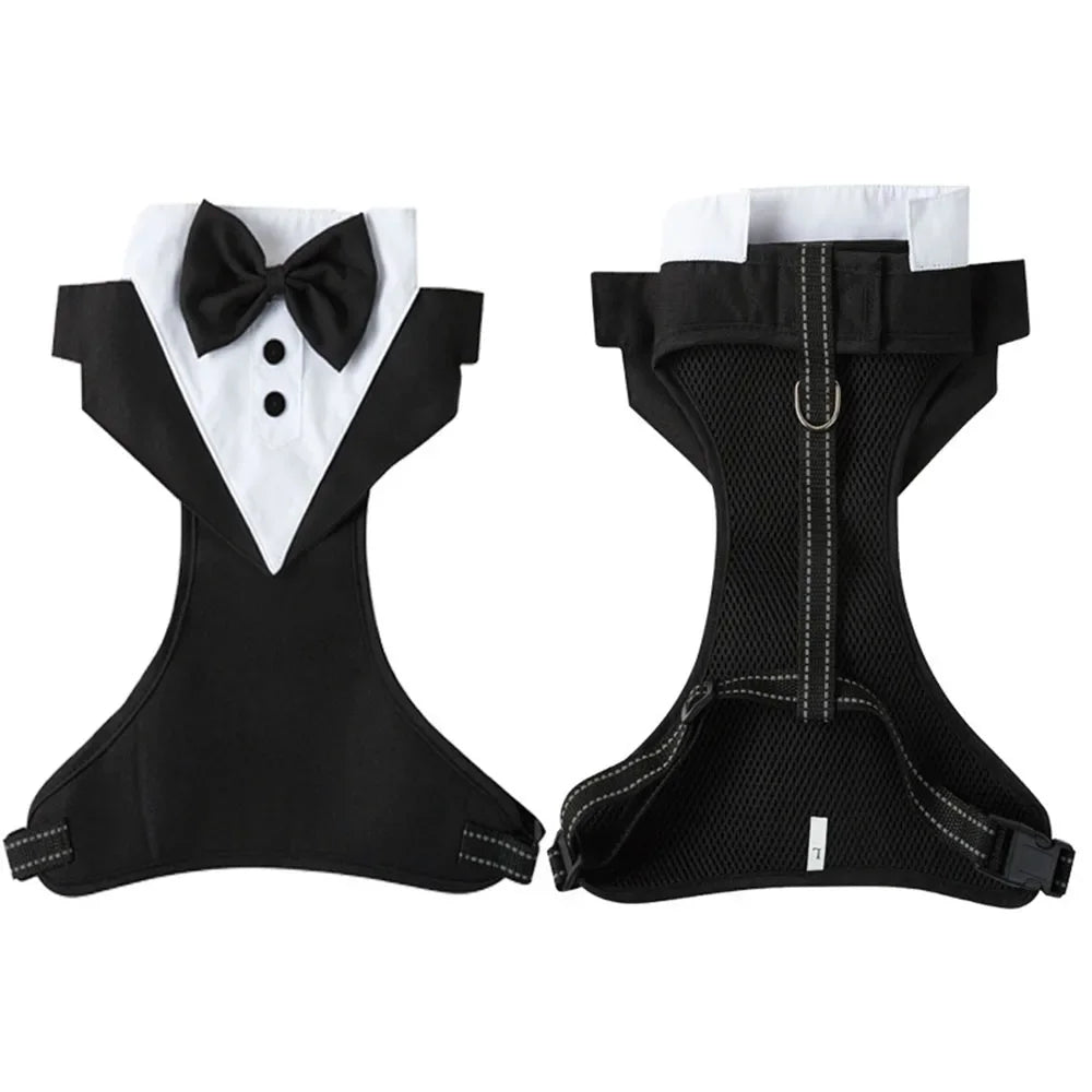 Dog Tuxedo Harness Adjustable Dog Harness No Pull for Small Medium Large Dogs Male Dogs Wedding Suit with Bow Tie Party Costume