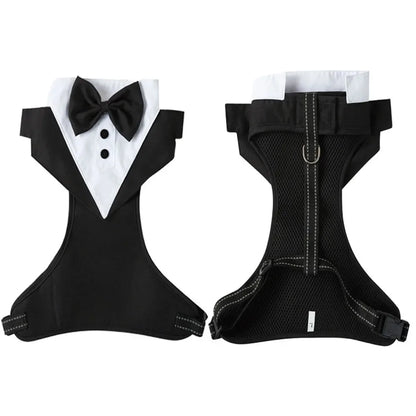Dog Tuxedo Harness Adjustable Dog Harness No Pull for Small Medium Large Dogs Male Dogs Wedding Suit with Bow Tie Party Costume