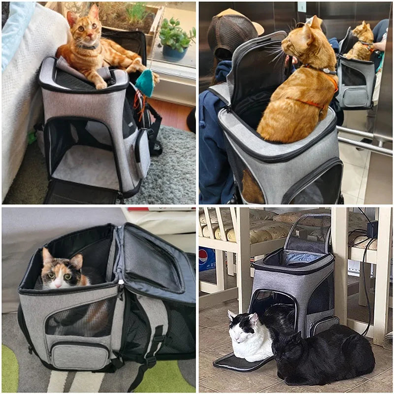 Breathable Pet Cat Carrier Backpack Foldable Pet Carrier Transport Travel Bag Expandable Large Capacity for Cats and Dogs