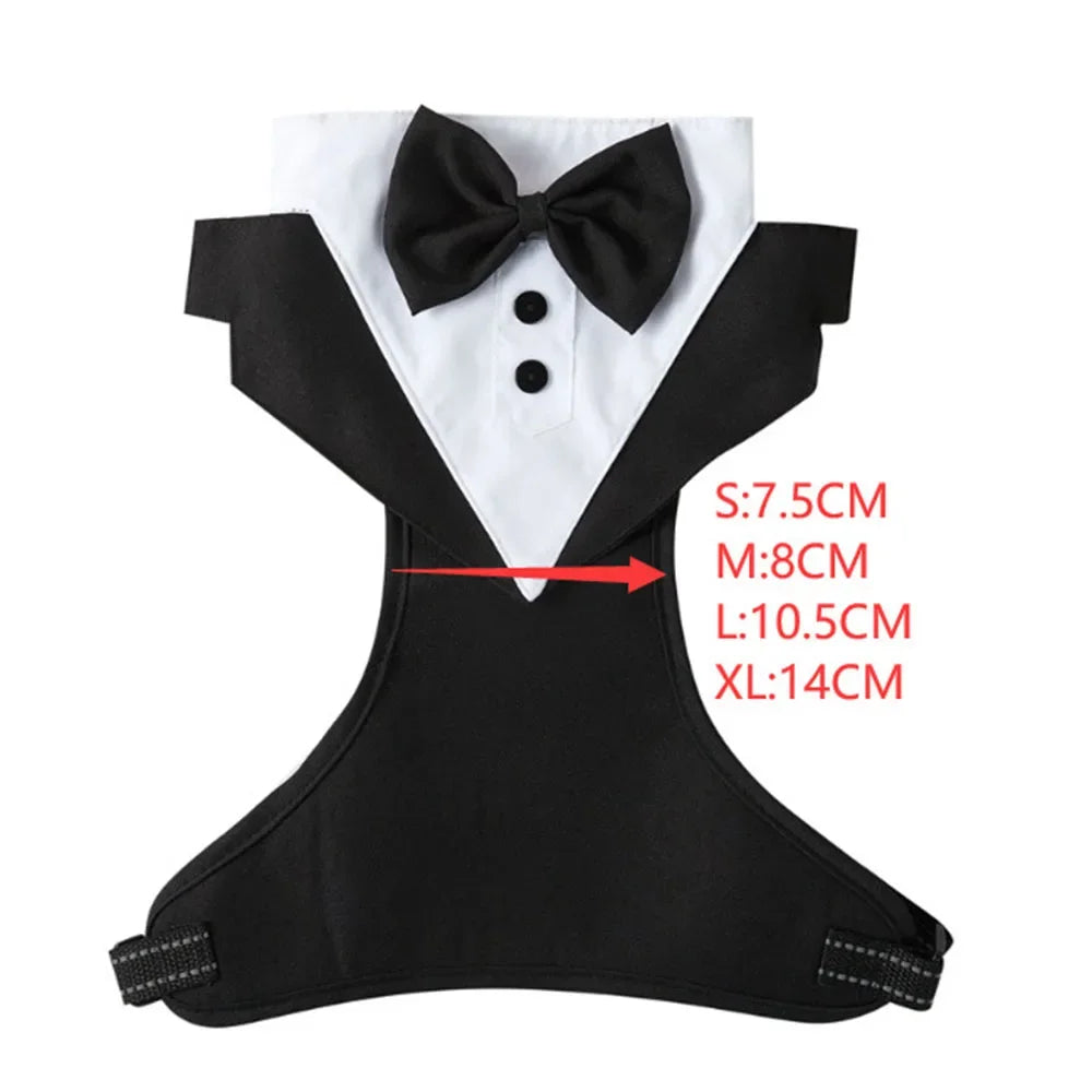 Dog Tuxedo Harness Adjustable Dog Harness No Pull for Small Medium Large Dogs Male Dogs Wedding Suit with Bow Tie Party Costume