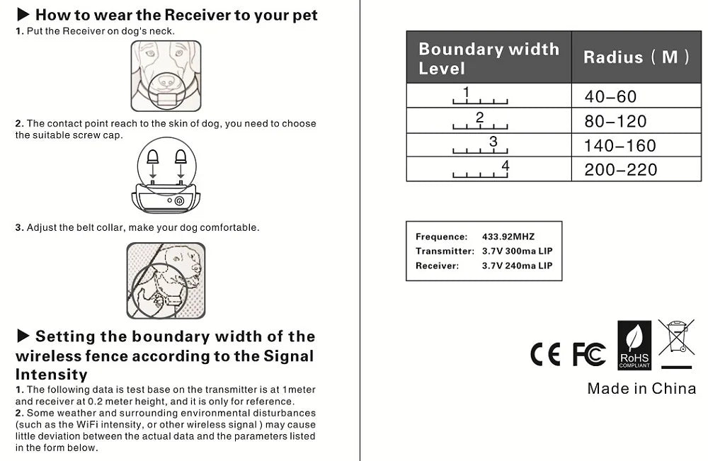 200m Dog Wireless Rechargeable Electric Fence, IP68 Waterproof Beep + Shock Training Mode, Transmitter and Collar Combo
