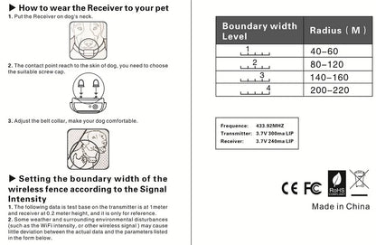 200m Dog Wireless Rechargeable Electric Fence, IP68 Waterproof Beep + Shock Training Mode, Transmitter and Collar Combo
