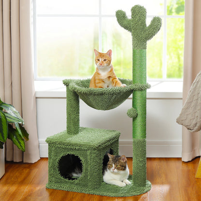 Cactus Cat Tree with Large Condo, Hammock, Dangling Ball, Small Cat Tower, Cat Scratching Post for Indoor, Cat Toys