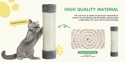 Cat Tree Tall Multi-Cat Climbing Tower 44IN for Pet Furniture Natural Sisal Scratching Posts Stable Pet House for Indoor Cat