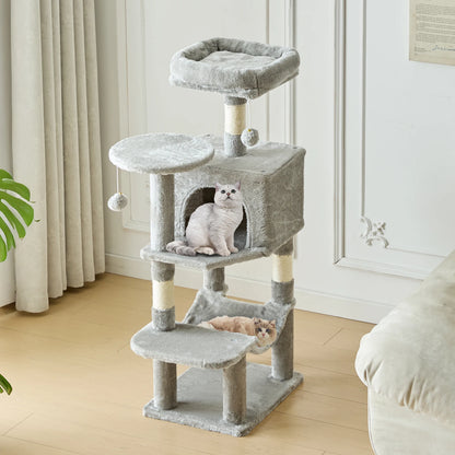 Cat Tree Tall Multi-Cat Climbing Tower 44IN for Pet Furniture Natural Sisal Scratching Posts Stable Pet House for Indoor Cat