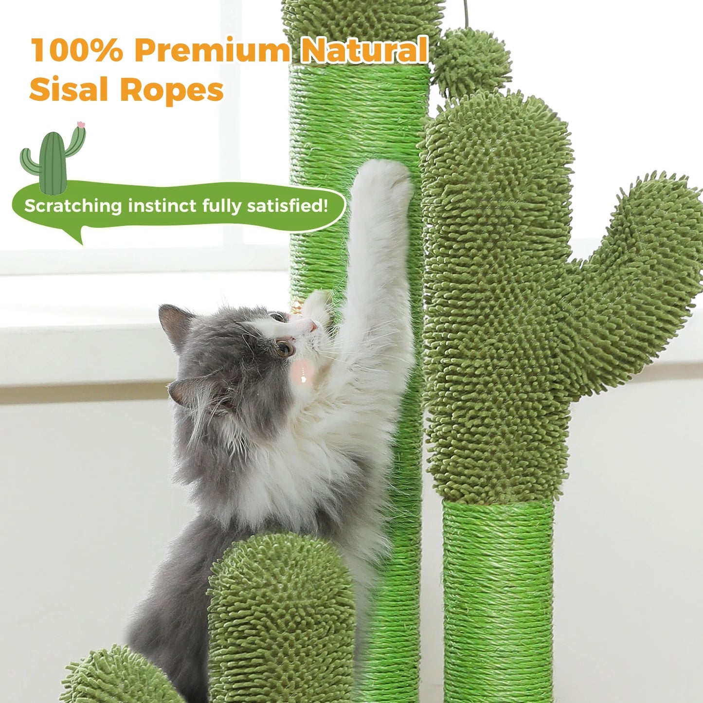 Cactus Cat Tree with Large Condo, Hammock, Dangling Ball, Small Cat Tower, Cat Scratching Post for Indoor, Cat Toys