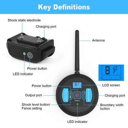 200m Dog Wireless Rechargeable Electric Fence, IP68 Waterproof Beep + Shock Training Mode, Transmitter and Collar Combo