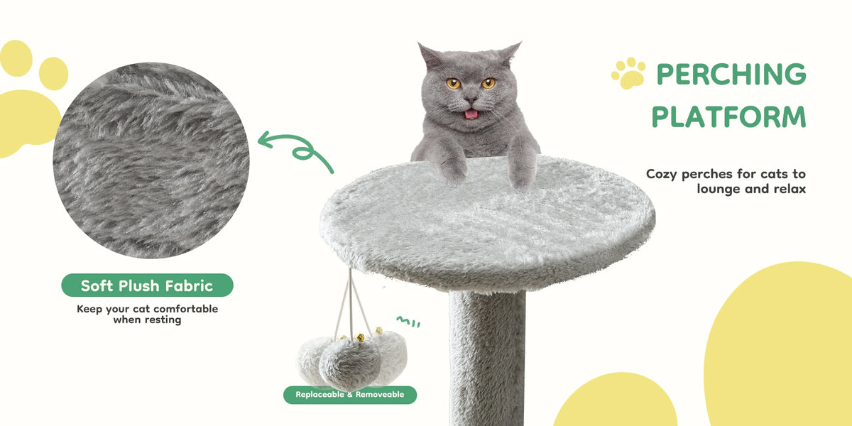 Cat Tree Tall Multi-Cat Climbing Tower 44IN for Pet Furniture Natural Sisal Scratching Posts Stable Pet House for Indoor Cat