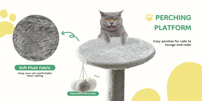 Cat Tree Tall Multi-Cat Climbing Tower 44IN for Pet Furniture Natural Sisal Scratching Posts Stable Pet House for Indoor Cat