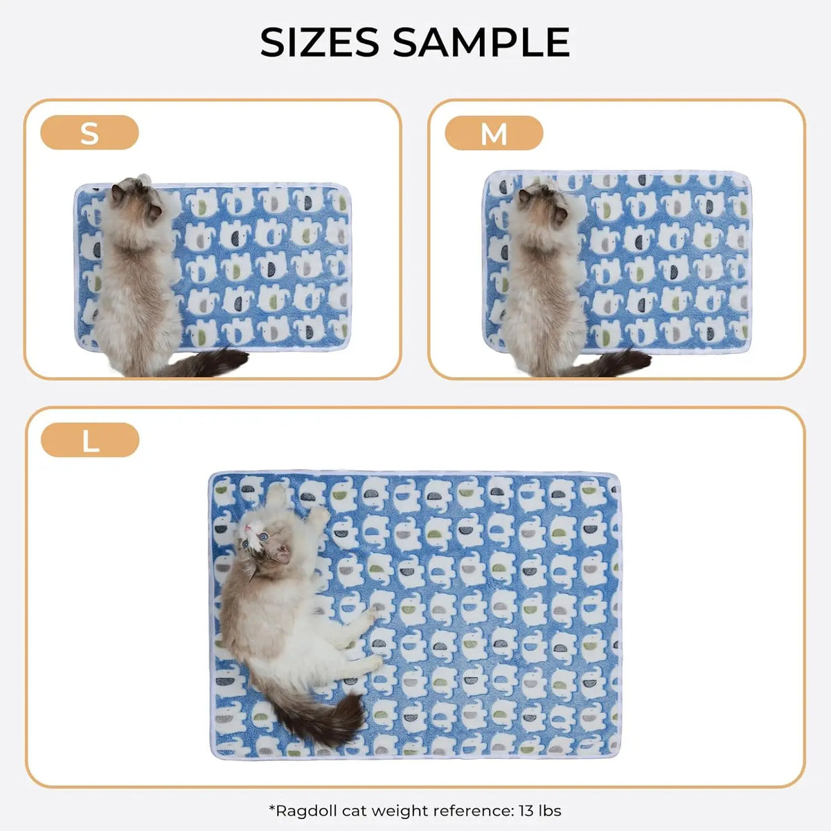 Super Soft Fluffy Elephant Pattern Pet Blanket, 1 Pack of 3 for Dogs Cats Puppies, Blue Pink Yellow Small Size