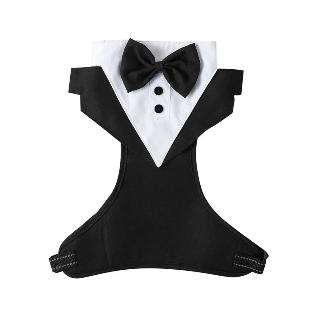 Dog Tuxedo Harness Adjustable Dog Harness No Pull for Small Medium Large Dogs Male Dogs Wedding Suit with Bow Tie Party Costume