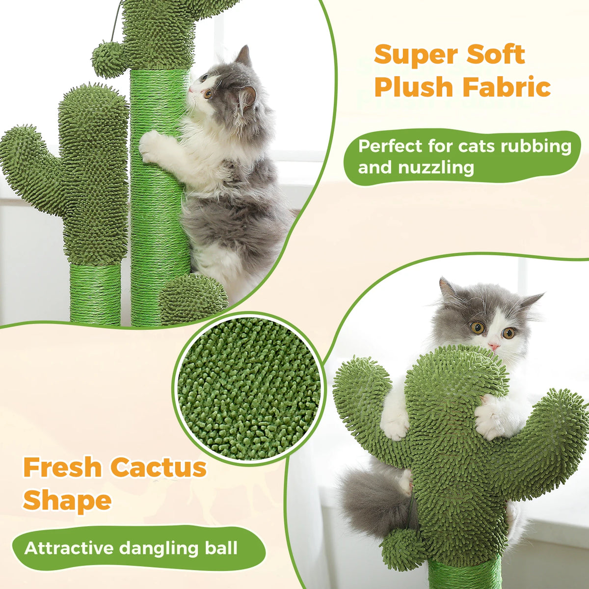 Cactus Cat Tree with Large Condo, Hammock, Dangling Ball, Small Cat Tower, Cat Scratching Post for Indoor, Cat Toys