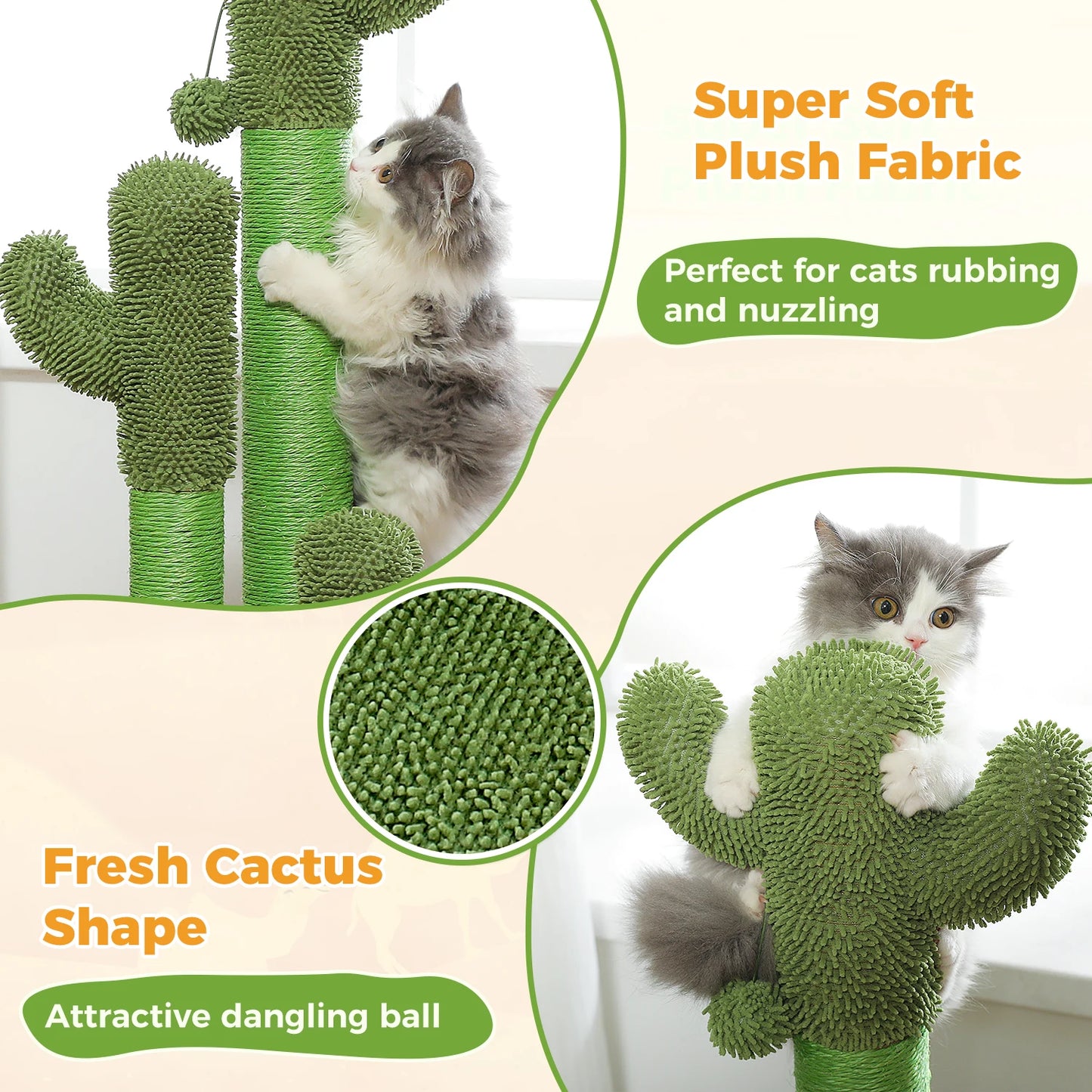 Cactus Cat Tree with Large Condo, Hammock, Dangling Ball, Small Cat Tower, Cat Scratching Post for Indoor, Cat Toys