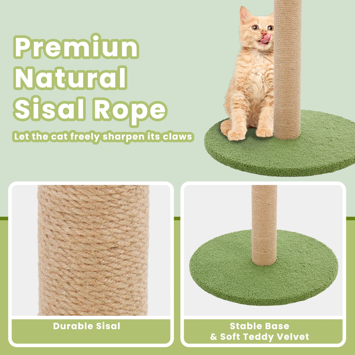 Tall Cat Scratching Post 33IN with Dangling Ball for Indoor Cats Palm Tree Cat Scratch Post for Kittens with Sisal Post Gree