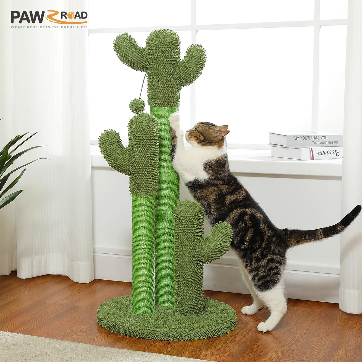 Cactus Cat Tree with Large Condo, Hammock, Dangling Ball, Small Cat Tower, Cat Scratching Post for Indoor, Cat Toys