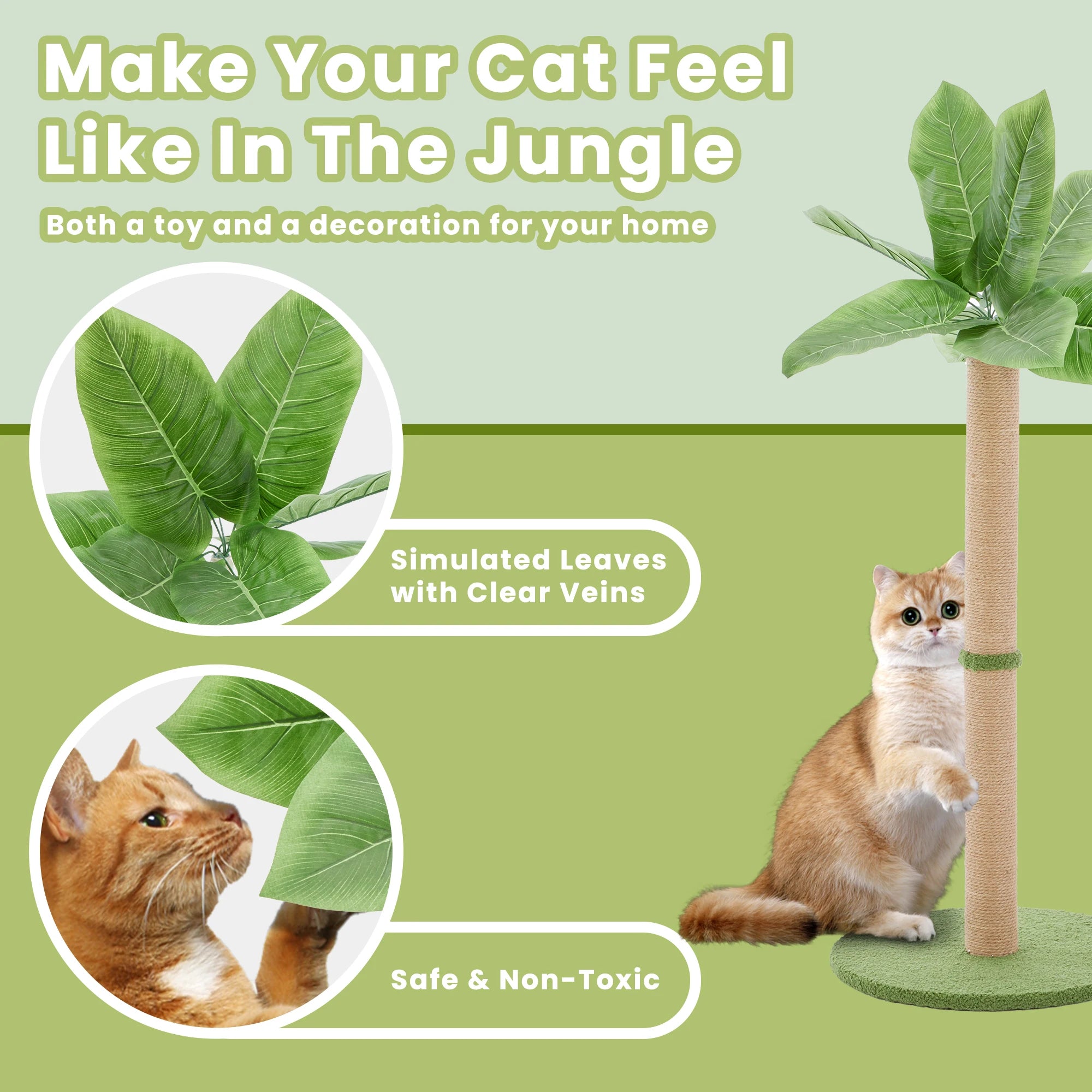 Tall Cat Scratching Post 33IN with Dangling Ball for Indoor Cats Palm Tree Cat Scratch Post for Kittens with Sisal Post Gree