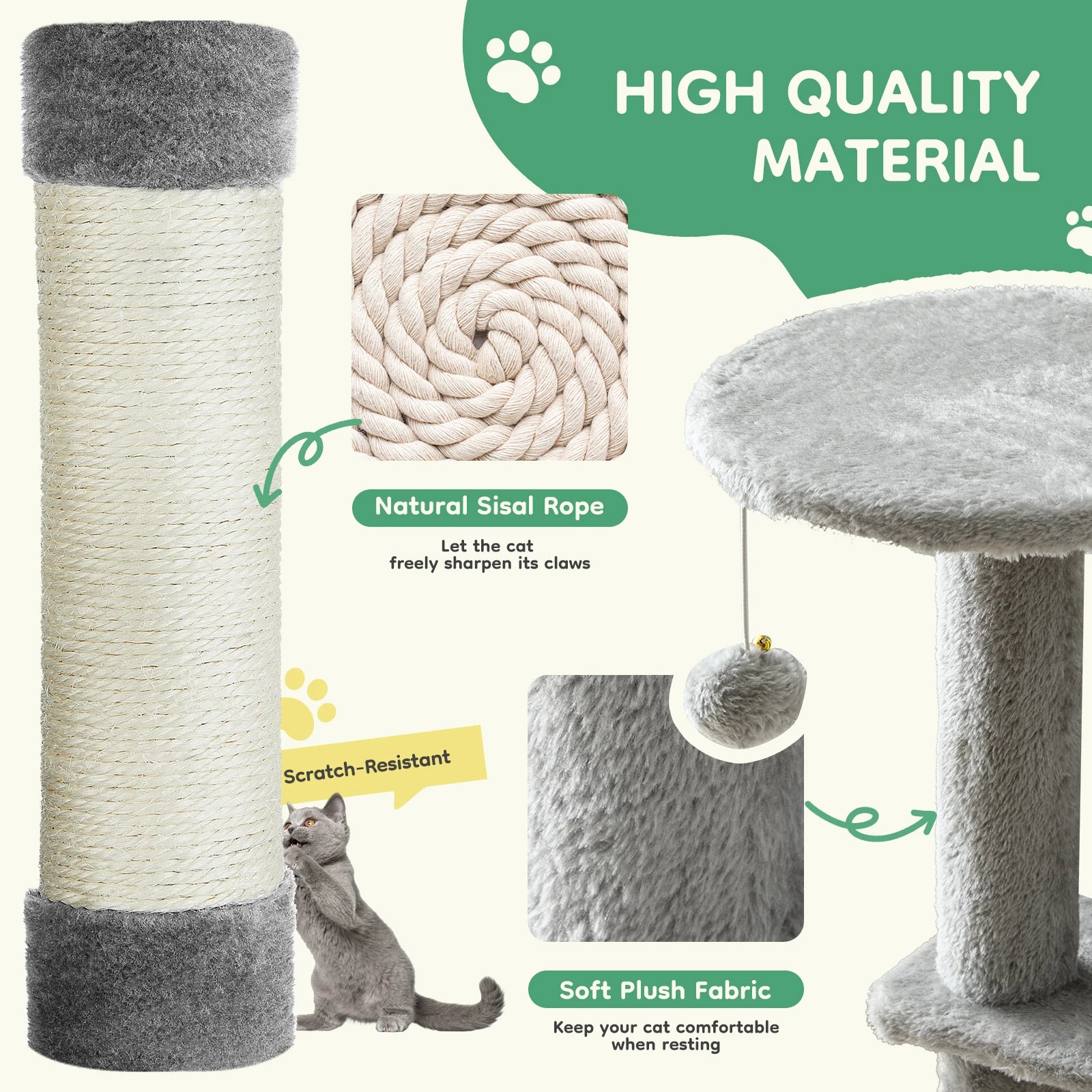 Cat Tree Tall Multi-Cat Climbing Tower 44IN for Pet Furniture Natural Sisal Scratching Posts Stable Pet House for Indoor Cat