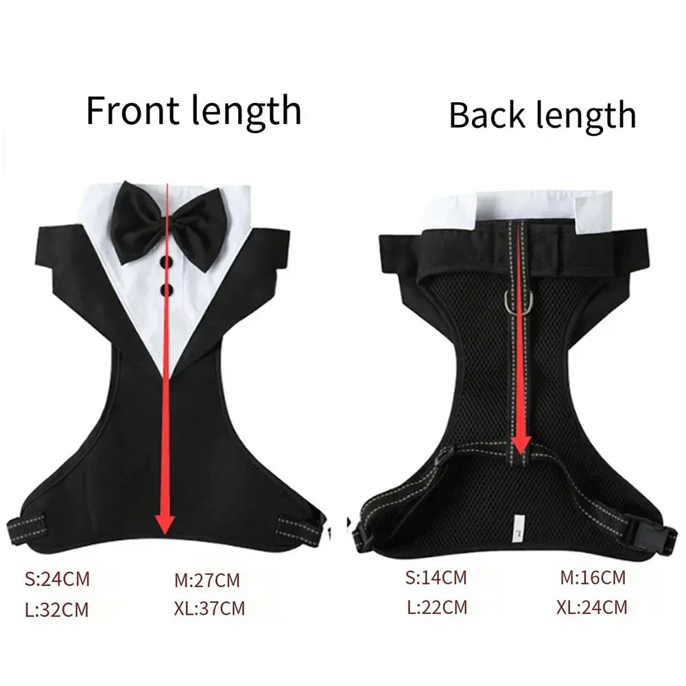 Dog Tuxedo Harness Adjustable Dog Harness No Pull for Small Medium Large Dogs Male Dogs Wedding Suit with Bow Tie Party Costume