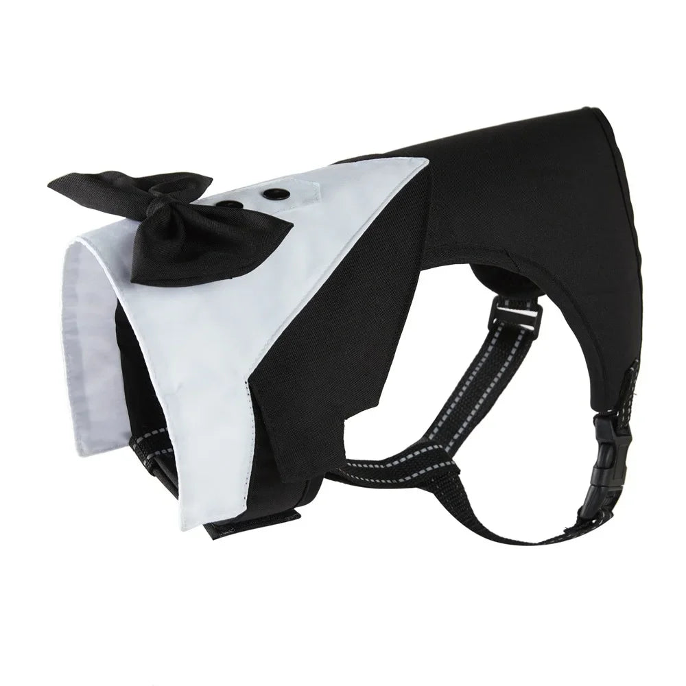 Dog Tuxedo Harness Adjustable Dog Harness No Pull for Small Medium Large Dogs Male Dogs Wedding Suit with Bow Tie Party Costume