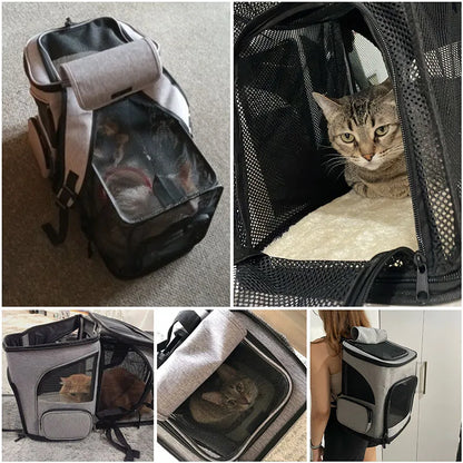 Breathable Pet Cat Carrier Backpack Foldable Pet Carrier Transport Travel Bag Expandable Large Capacity for Cats and Dogs